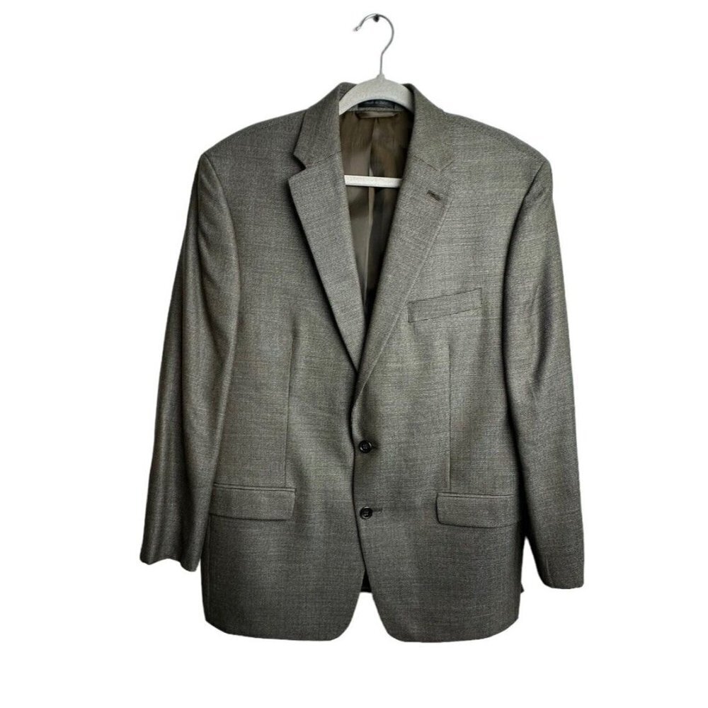 Lauren Ralph Lauren Brown Silk Wool Blazer Sport Coat Suit Jacket Micro Pane 43R